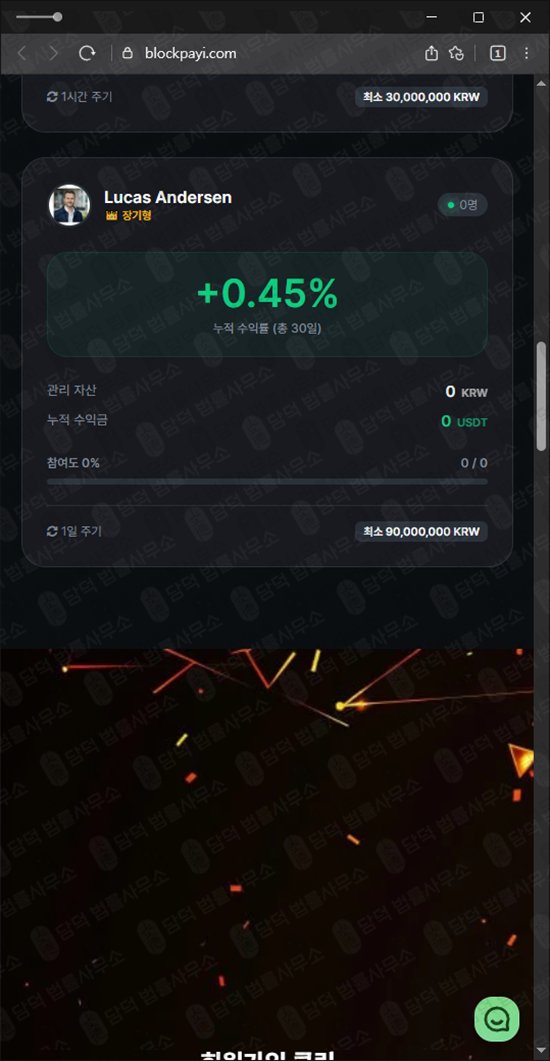 이 사진은 담덕법률사무소에서 캡쳐해둔 블록(BLOCK-PAY) 웹사이트 캡쳐 사진이며 URL은 blockpayi.com 입니다.