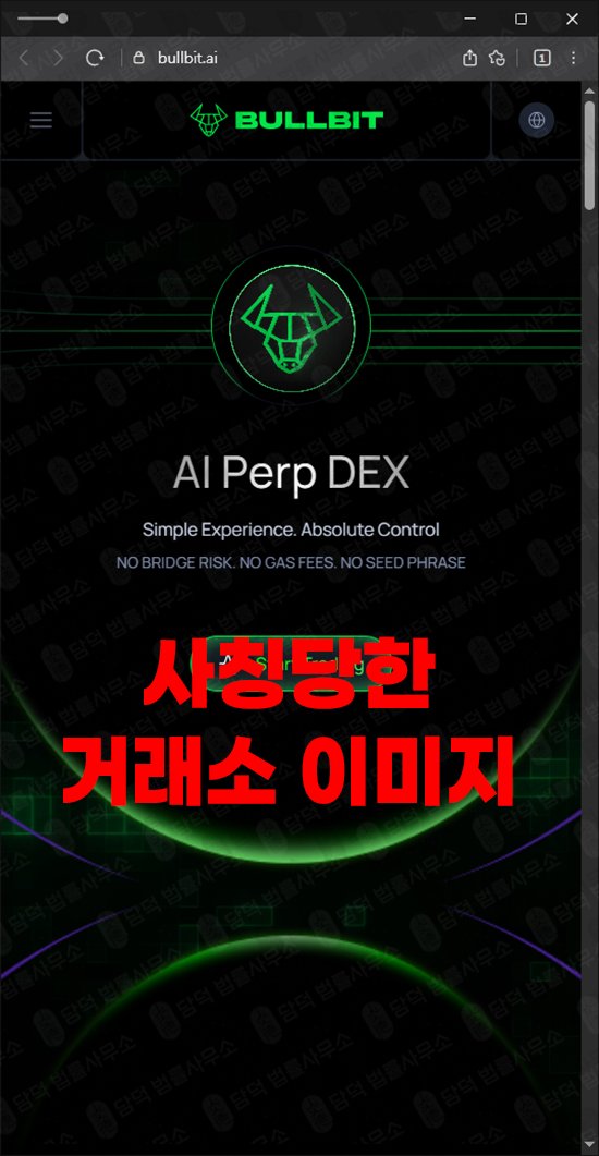 이 사진은 담덕법률사무소에서 캡쳐해둔 사칭(Bullbit) 웹사이트 캡쳐 사진이며 URL은 bullbit.io 입니다.