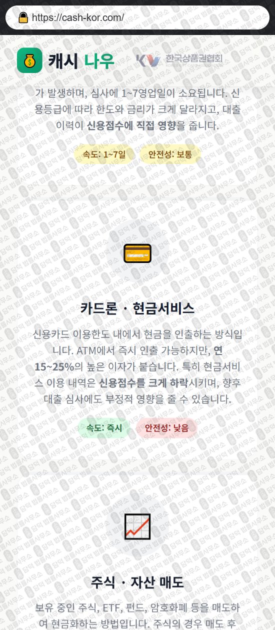 이 사진은 담덕법률사무소에서 캡쳐해둔 캐시(PIN) 웹사이트 캡쳐 사진이며 URL은 cash-kor.com 입니다.