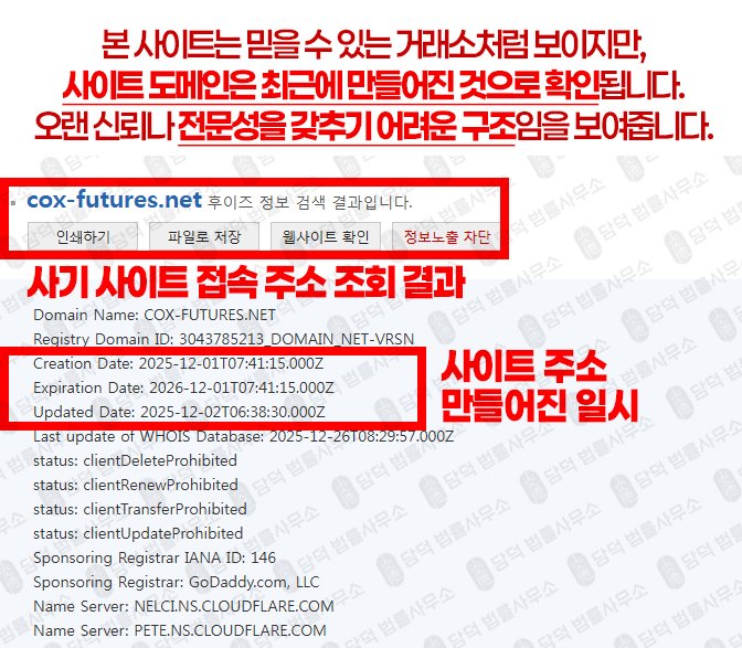 이 사진은 담덕법률사무소에서 캡쳐해둔 콕스(COX Futures) 웹사이트 캡쳐 사진이며 URL은 cox-futures.net 입니다.