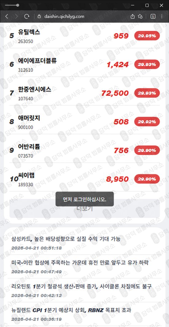 이 사진은 담덕법률사무소에서 캡쳐해둔 대신증권(Daishin) 웹사이트 캡쳐 사진이며 URL은 qichilyg.com 입니다.