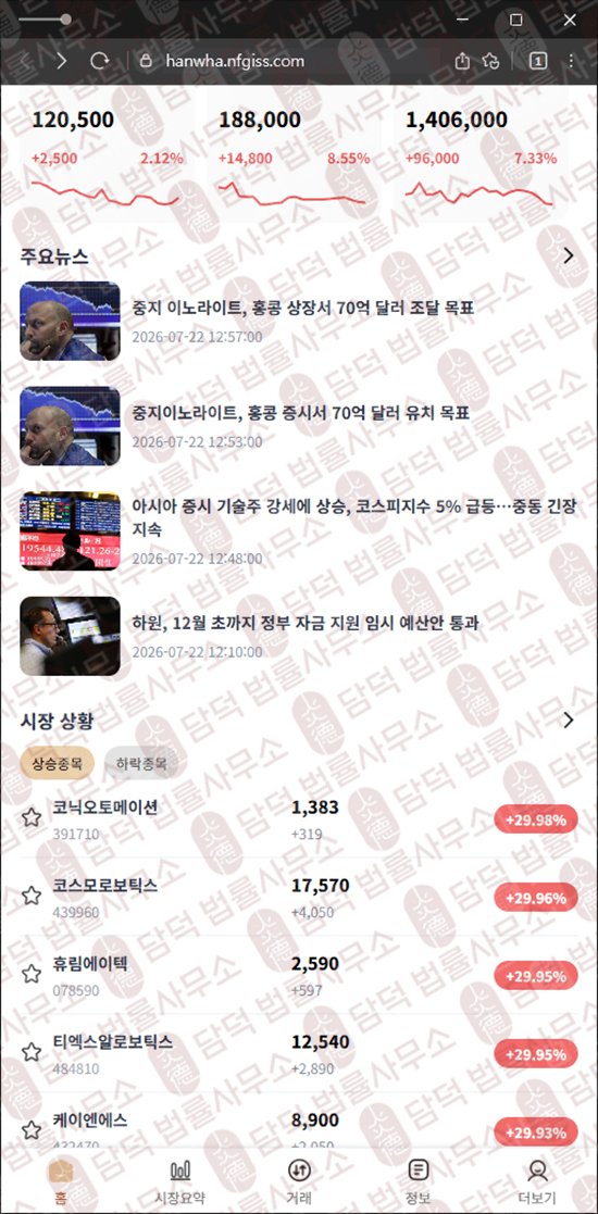 이 사진은 담덕법률사무소에서 캡쳐해둔 투자증권(URL) 웹사이트 캡쳐 사진이며 URL은 nfgiss.com 입니다.