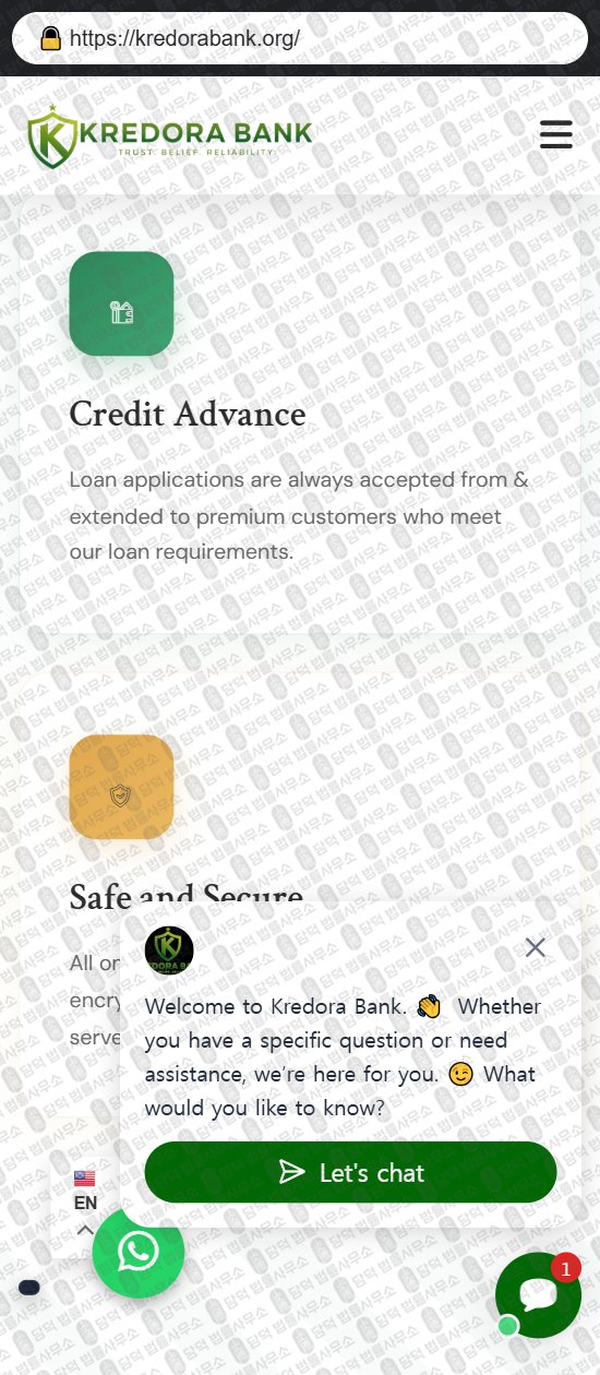 이 사진은 담덕법률사무소에서 캡쳐해둔 은행(Kredora Bank) 웹사이트 캡쳐 사진이며 URL은 kredorabank.org 입니다.