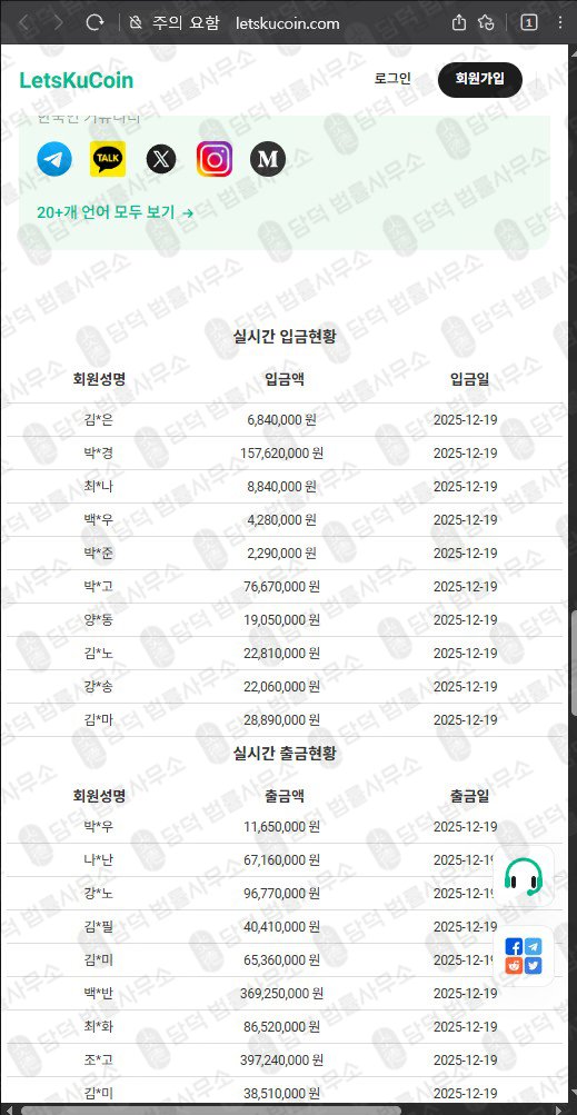 이 사진은 담덕법률사무소에서 캡쳐해둔 코인거래소(LetsKuCoin) 웹사이트 캡쳐 사진이며 URL은 letskucoin.com 입니다.