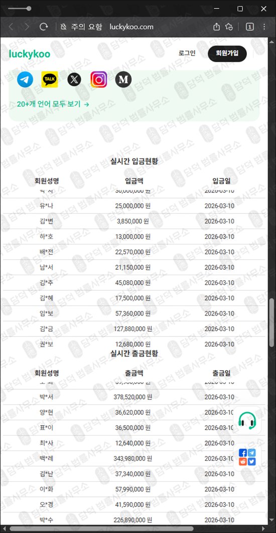 이 사진은 담덕법률사무소에서 캡쳐해둔 럭키쿠(Luckykoo) 웹사이트 캡쳐 사진이며 URL은 luckykoo.com 입니다.