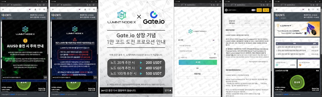이 사진은 담덕법률사무소에서 캡쳐해둔 사칭(LUMINT NODE) 웹사이트 캡쳐 사진이며 URL은 lumintnode.io 입니다.