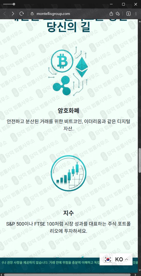 이 사진은 담덕법률사무소에서 캡쳐해둔 몬텔리스(Montellis Group) 관련 자료 사진입니다.