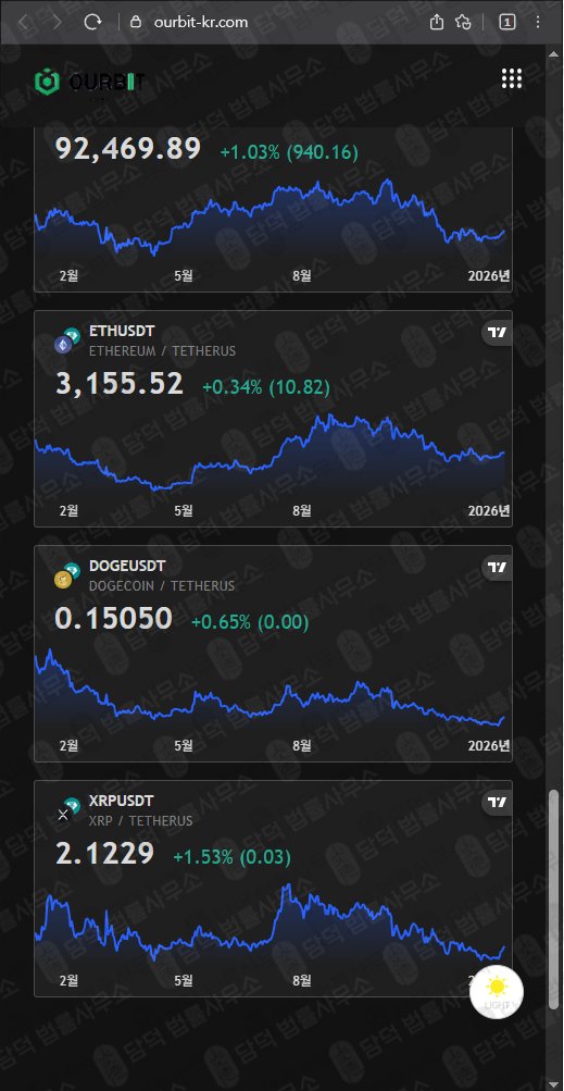 이 사진은 담덕법률사무소에서 캡쳐해둔 아워비트(OURBIT) 웹사이트 캡쳐 사진이며 URL은 ourbit-kr.com 입니다.