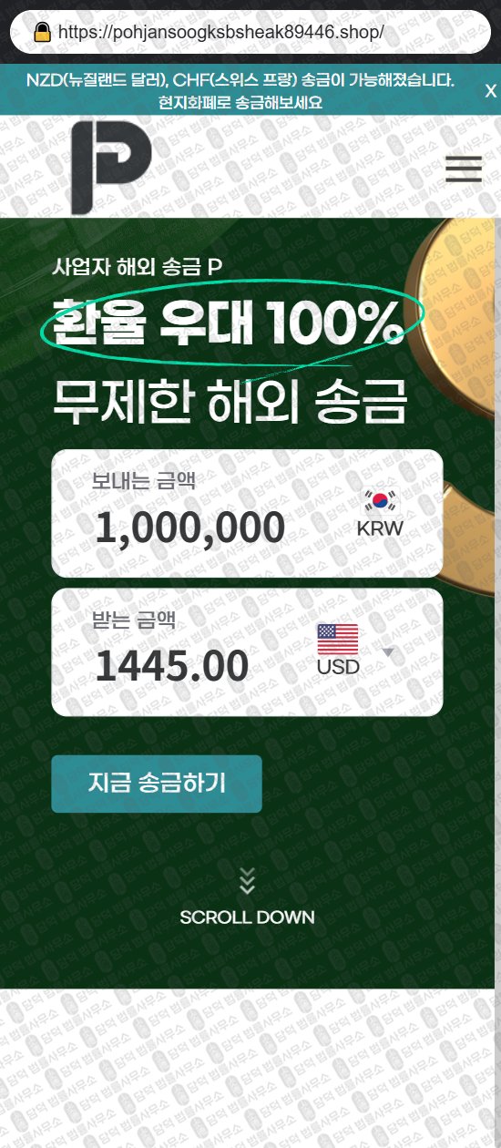 이 사진은 담덕법률사무소에서 캡쳐해둔 사칭(URL) 웹사이트 캡쳐 사진이며 URL은 pprkmoneyoverseas0992.shop 입니다.