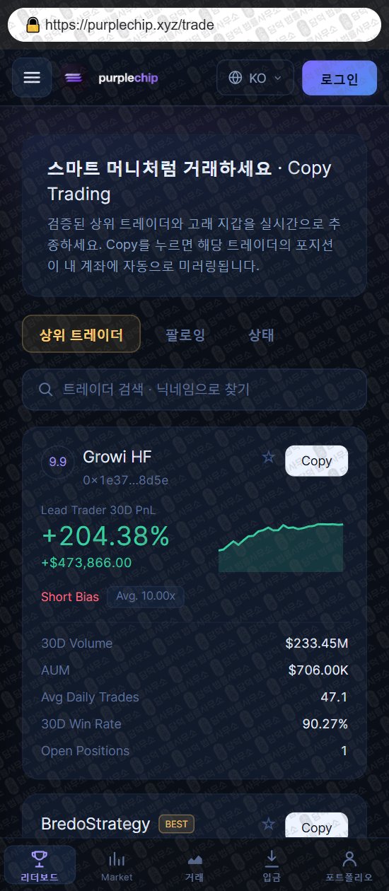이 사진은 담덕법률사무소에서 캡쳐해둔 퍼플칩(Purplechip) 웹사이트 캡쳐 사진이며 URL은 purplechip.xyz 입니다.