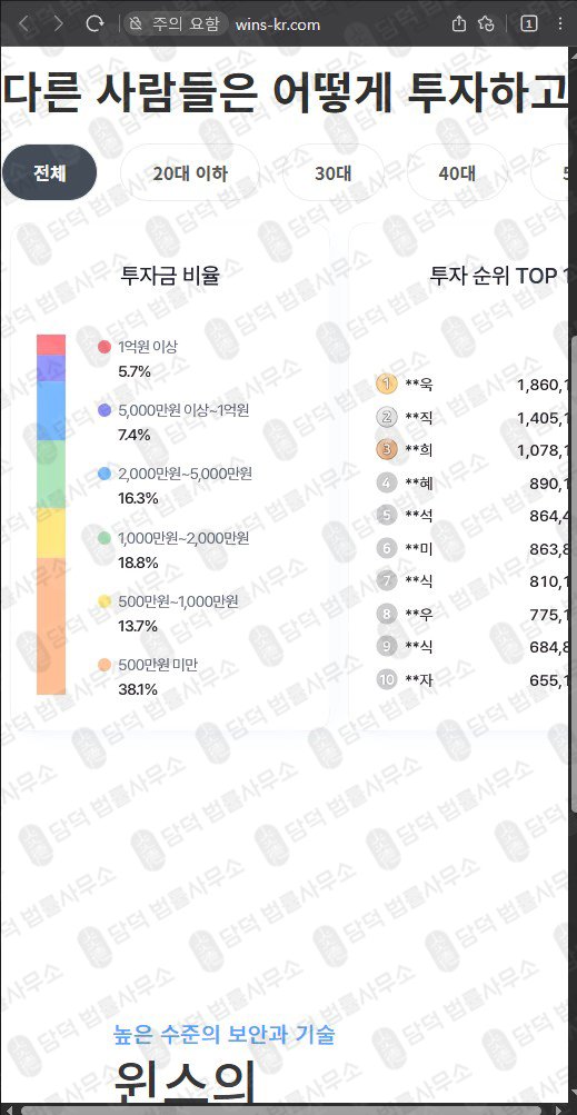 이 사진은 담덕법률사무소에서 캡쳐해둔 외환거래(WinsKR CFD) 웹사이트 캡쳐 사진이며 URL은 wins-kr.com 입니다.